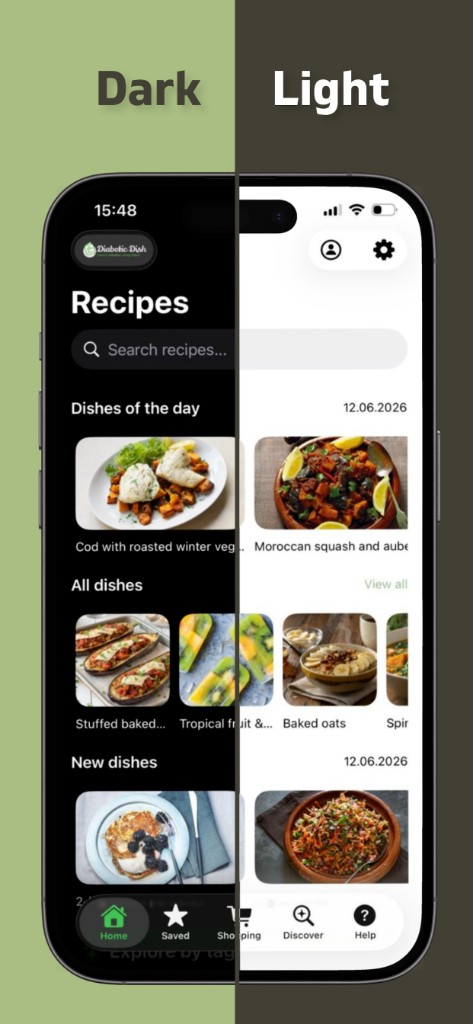 App in dark mode and light mode