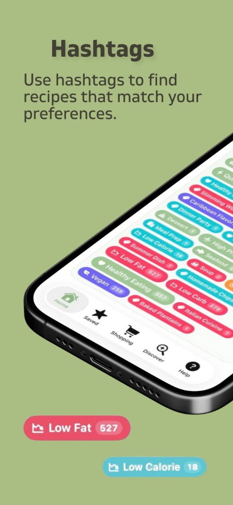 Hashtag filters for recipe discovery