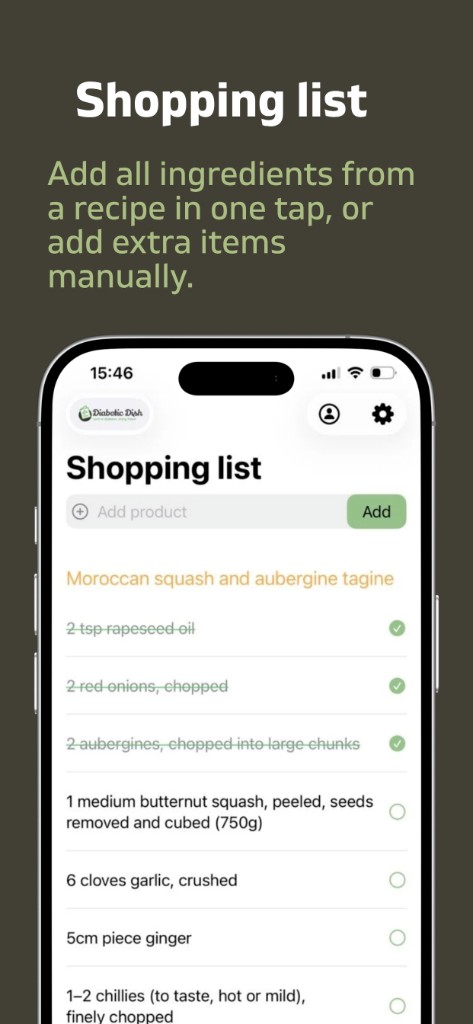 Shopping list with recipe ingredients